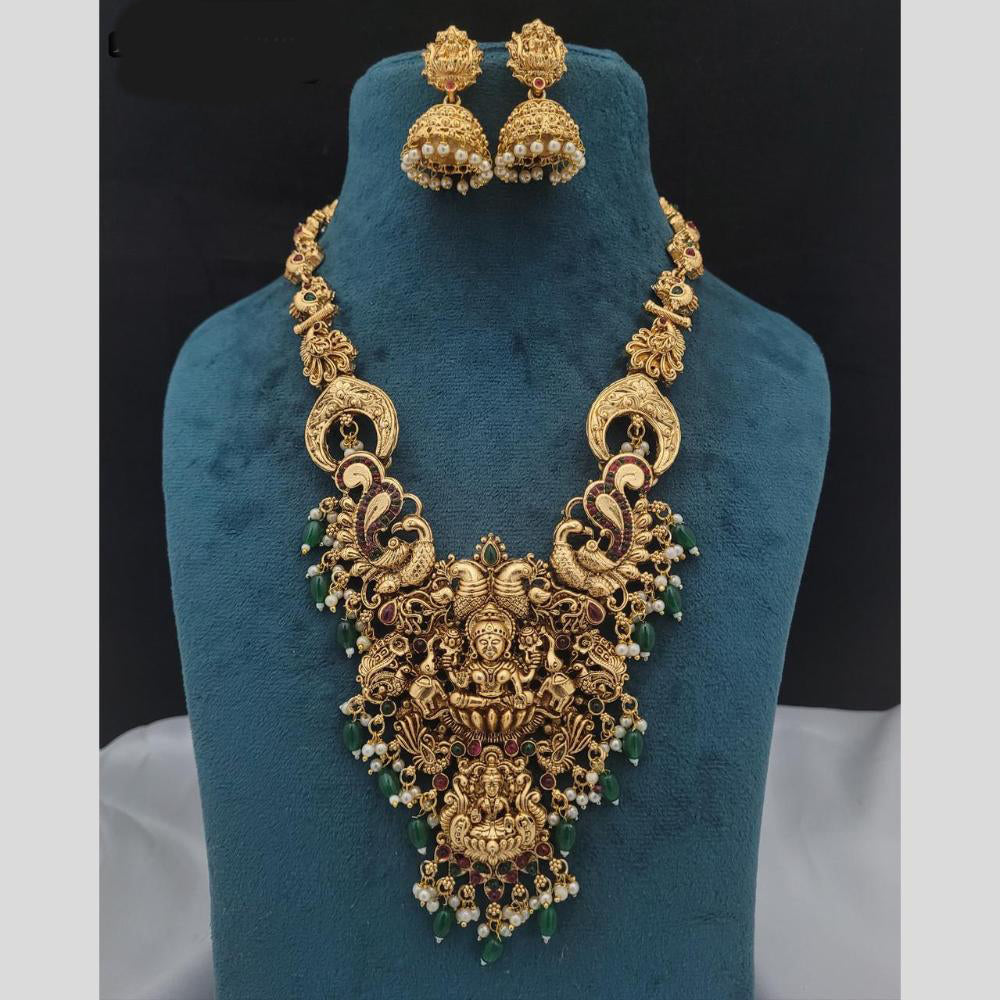 GirlSight Gold Plated Pota Stone And Beads Temple Necklace Set