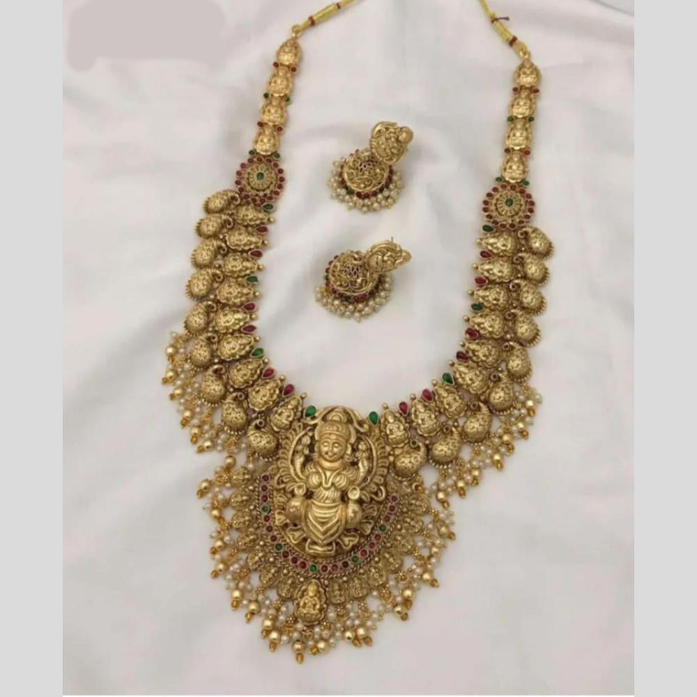 GirlSight Gold Plated Pota Stone And Pearls Temple Necklace Set