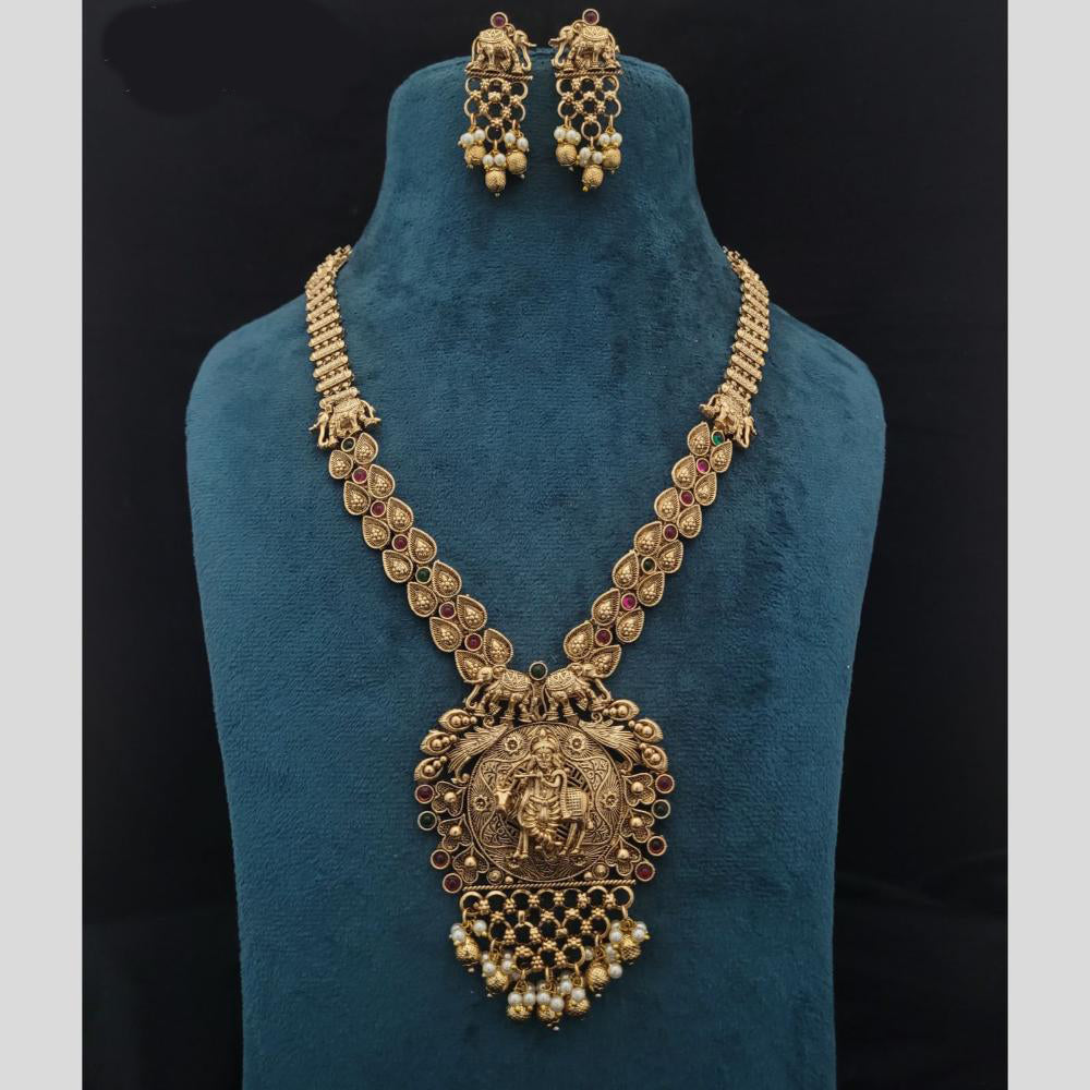 GirlSight Gold Plated Pota Stone And Pearls Temple Necklace Set