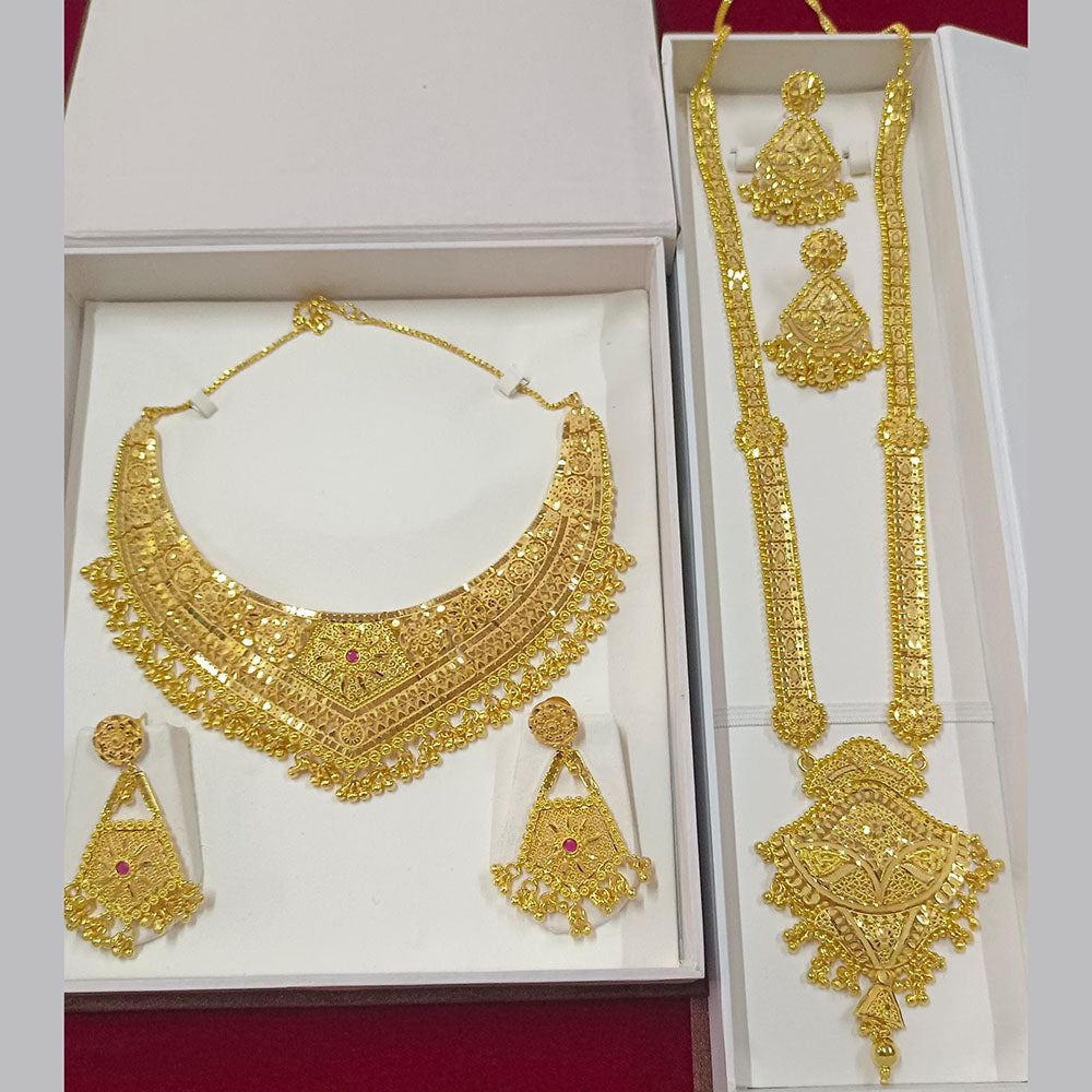 Set Simple Bridal Gold Necklace Pari Art Jewellery Forming Double