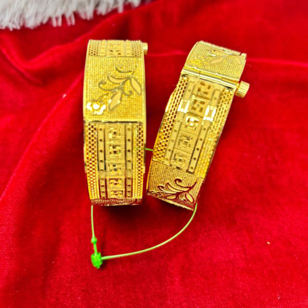 Pari Art Jewellery Openable Forming Gold Bangles Set with Floral Design