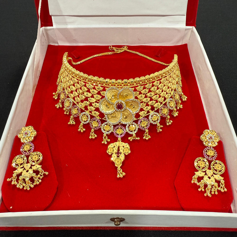 Pari Art Jewellery Forming Dubai Style Heavy American Diamond Choker Necklace Set
