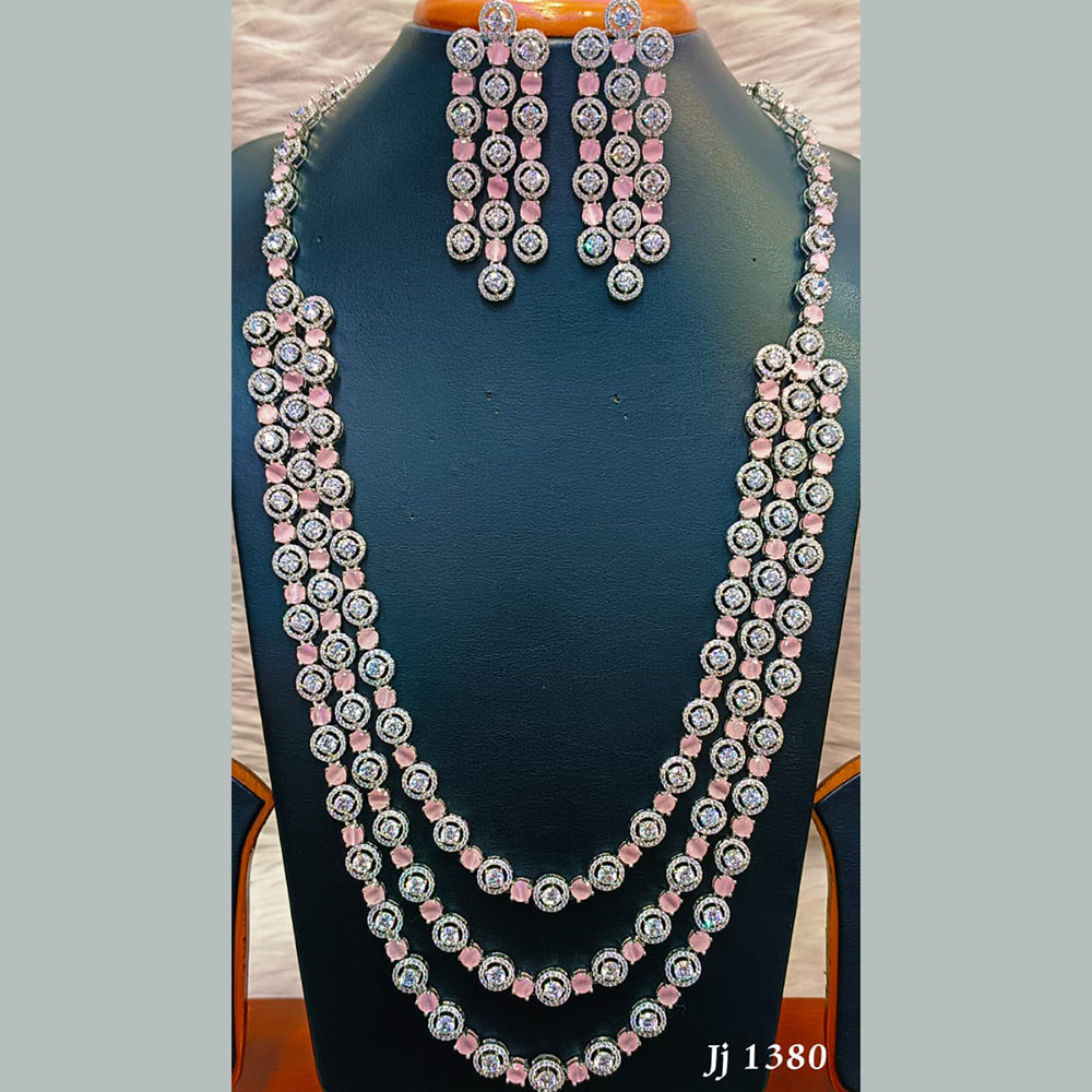 Jain Jewellers Silver Plated  AD Long  Necklace Set