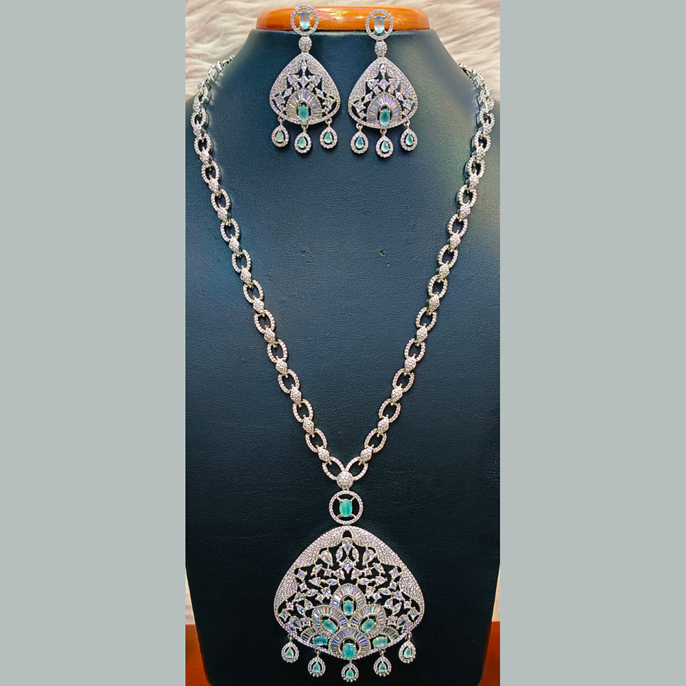 Jain Jewellers Silver Plated  AD Long  Necklace Set