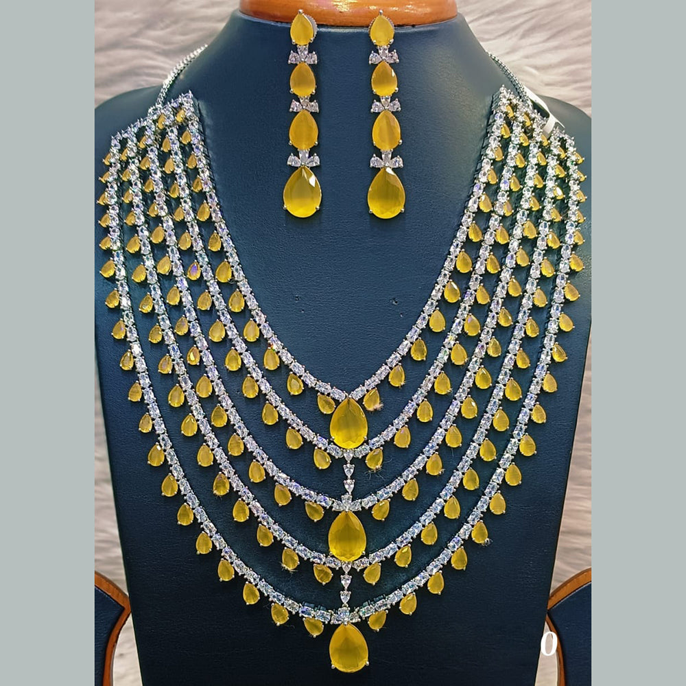 Jain Jewellers Silver Plated  AD Multi Layer Long  Necklace Set