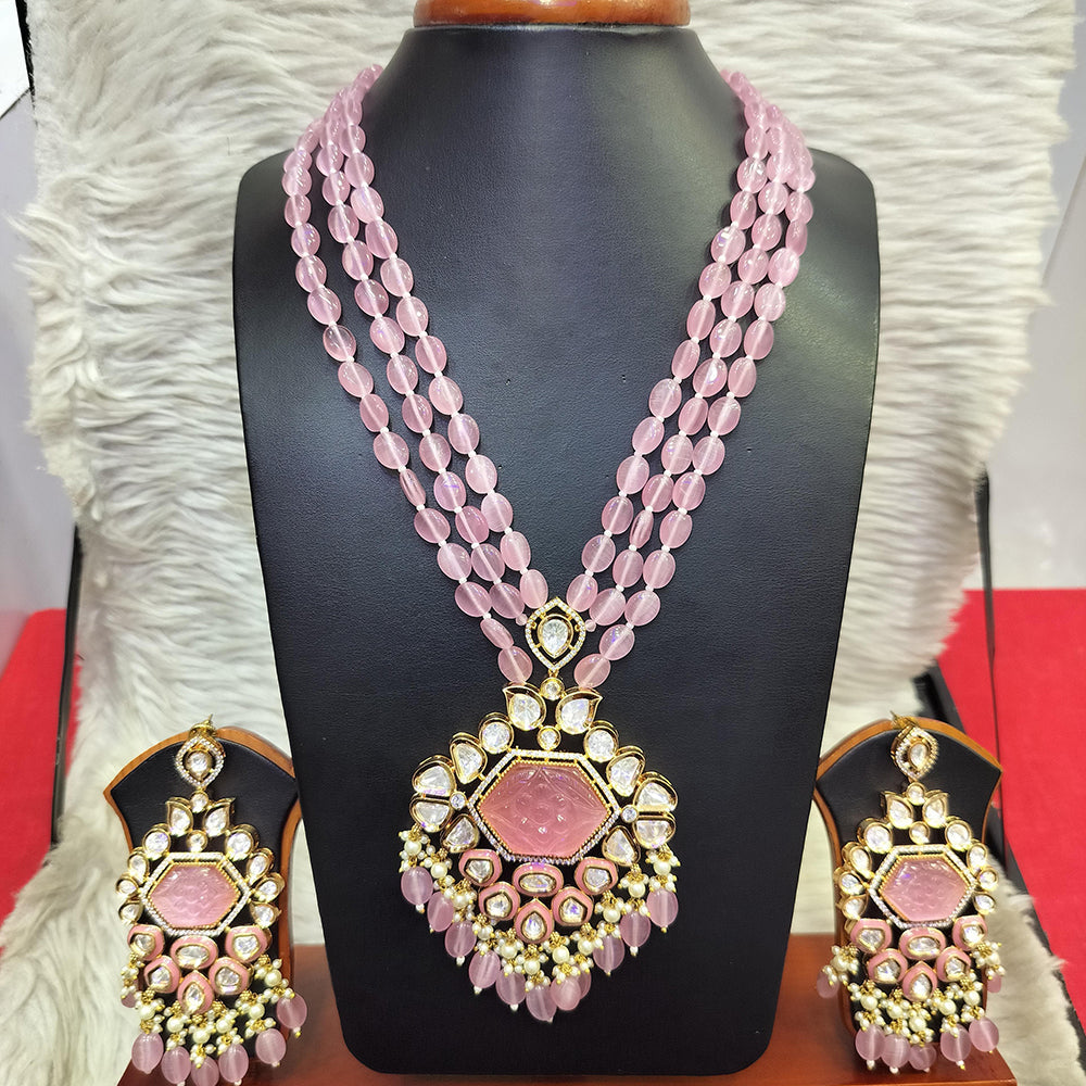 Jain Jewellers Gold Plated Kundan And Beads Long Necklace Set