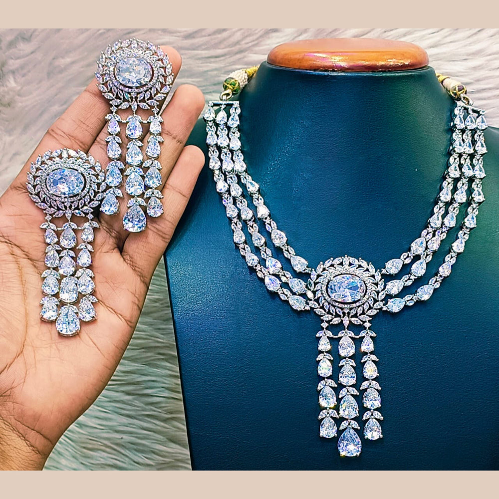 Jain Jewellers Silver Plated AD Necklace Set