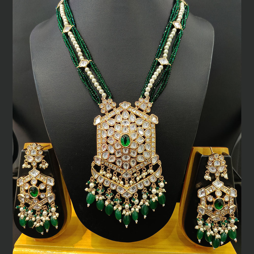 Jain Jewellers Gold Plated Polki Kundan And Pearls Long Necklace Set