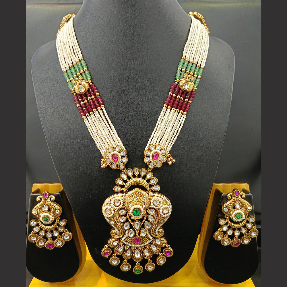 Jain Jewellers Gold Plated Kundan Stone And Pearl Long Necklace Set