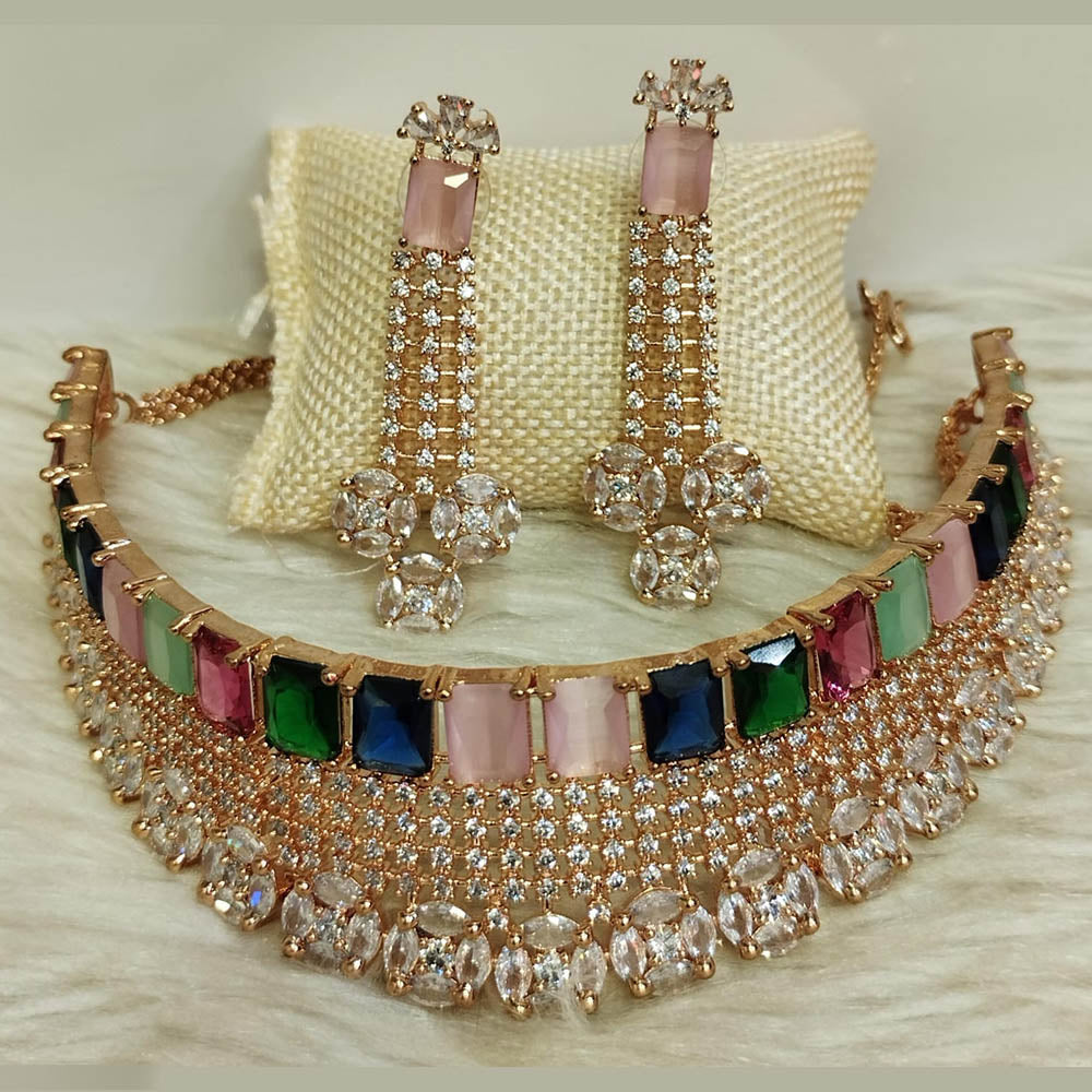 Jain Jewellers Gold Plated AD Choker Necklace Set