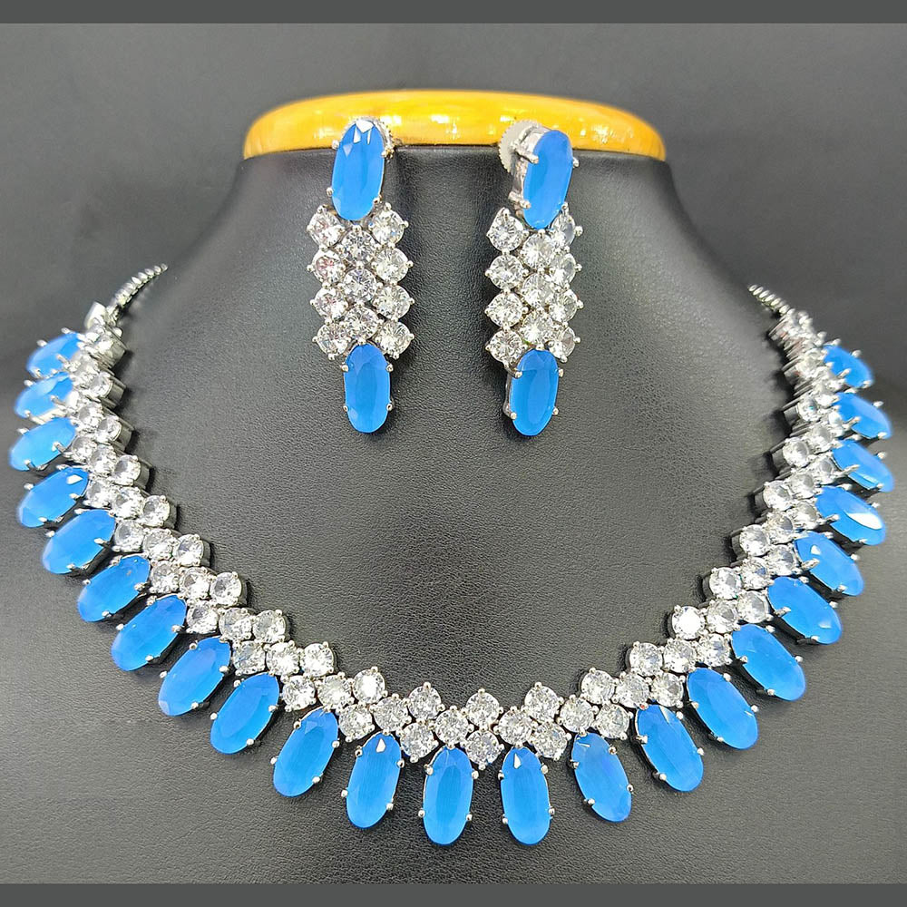 Jain Jewellers Silver Plated AD Necklace Set