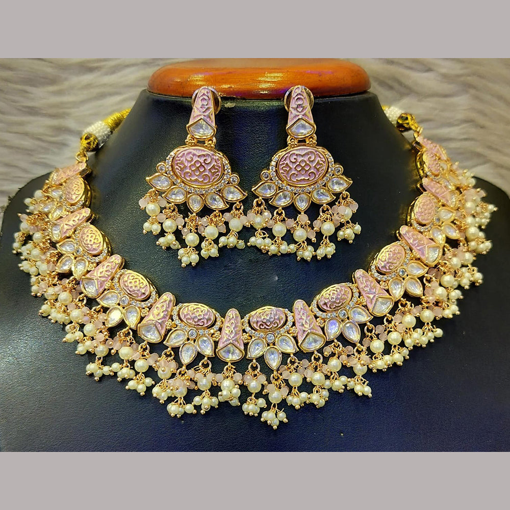 Jain Jewellers Gold Plated Polki Kundan Stone Meenakari Necklace Set