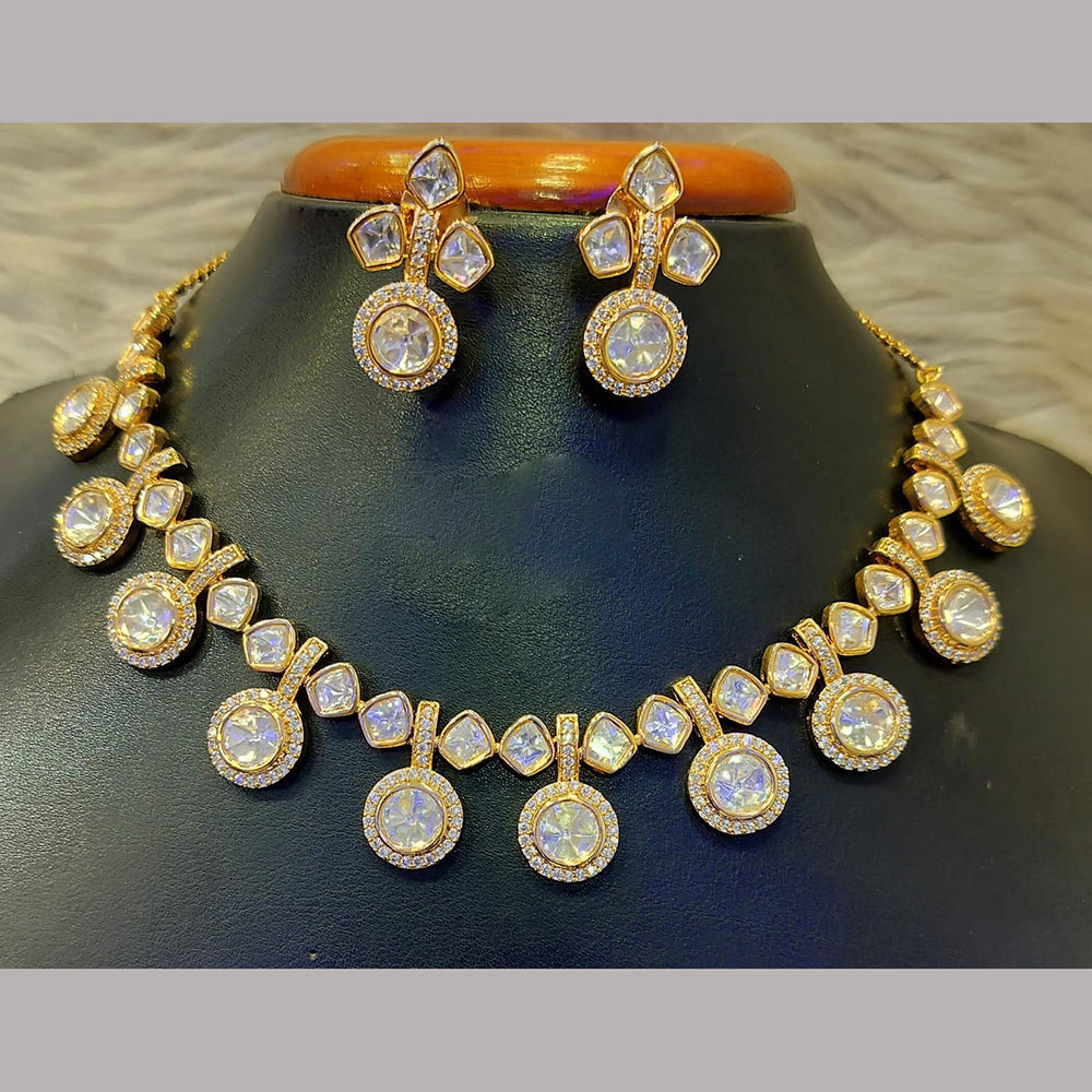 Jain Jewellers Gold Plated Polki Kundan Stone Necklace Set