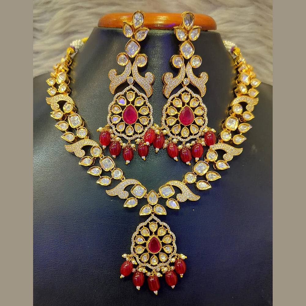 Jain Jewellers Gold Plated Polki Kundan Stone And Beads Necklace Set