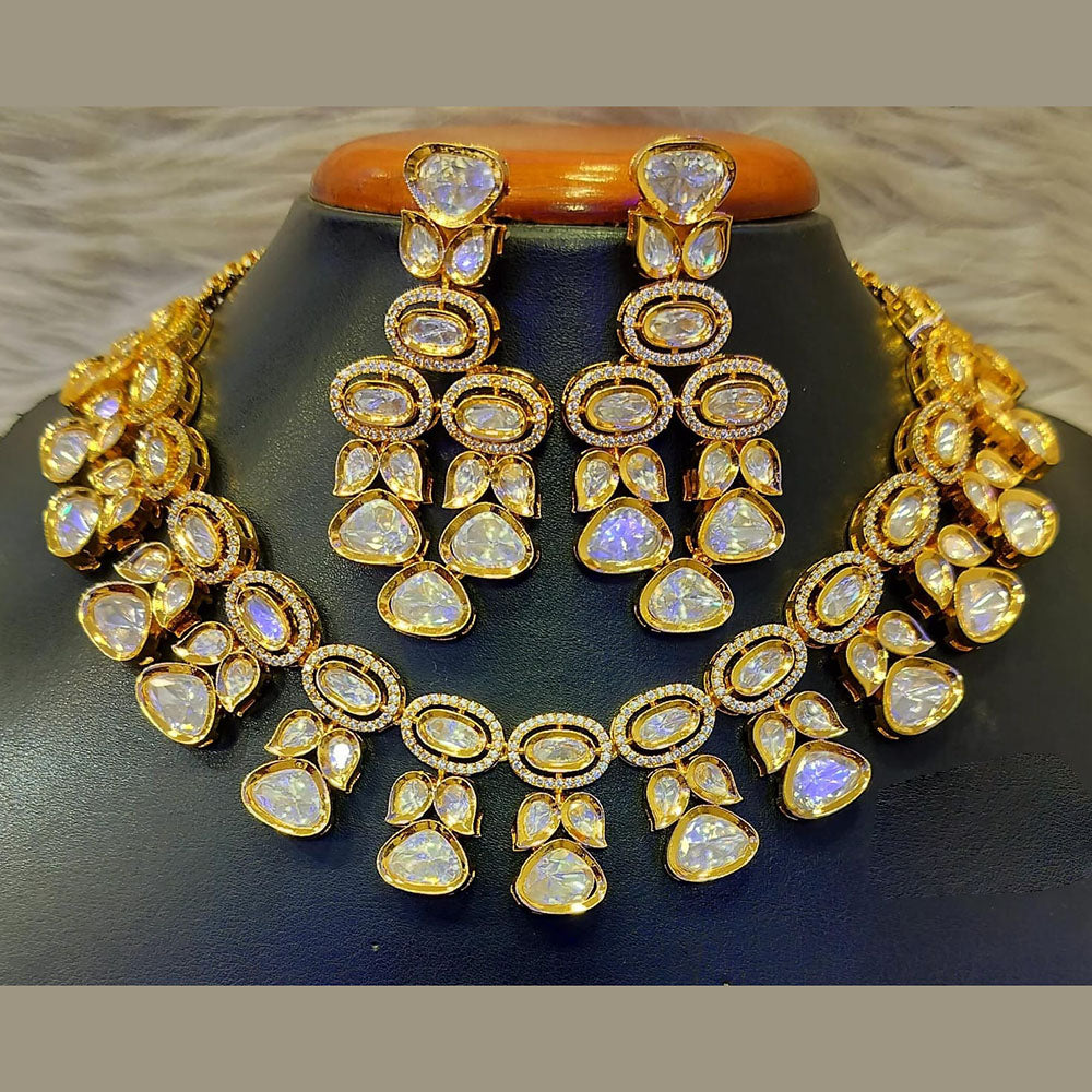 Jain Jewellers Gold Plated Polki Kundan Stone Necklace Set