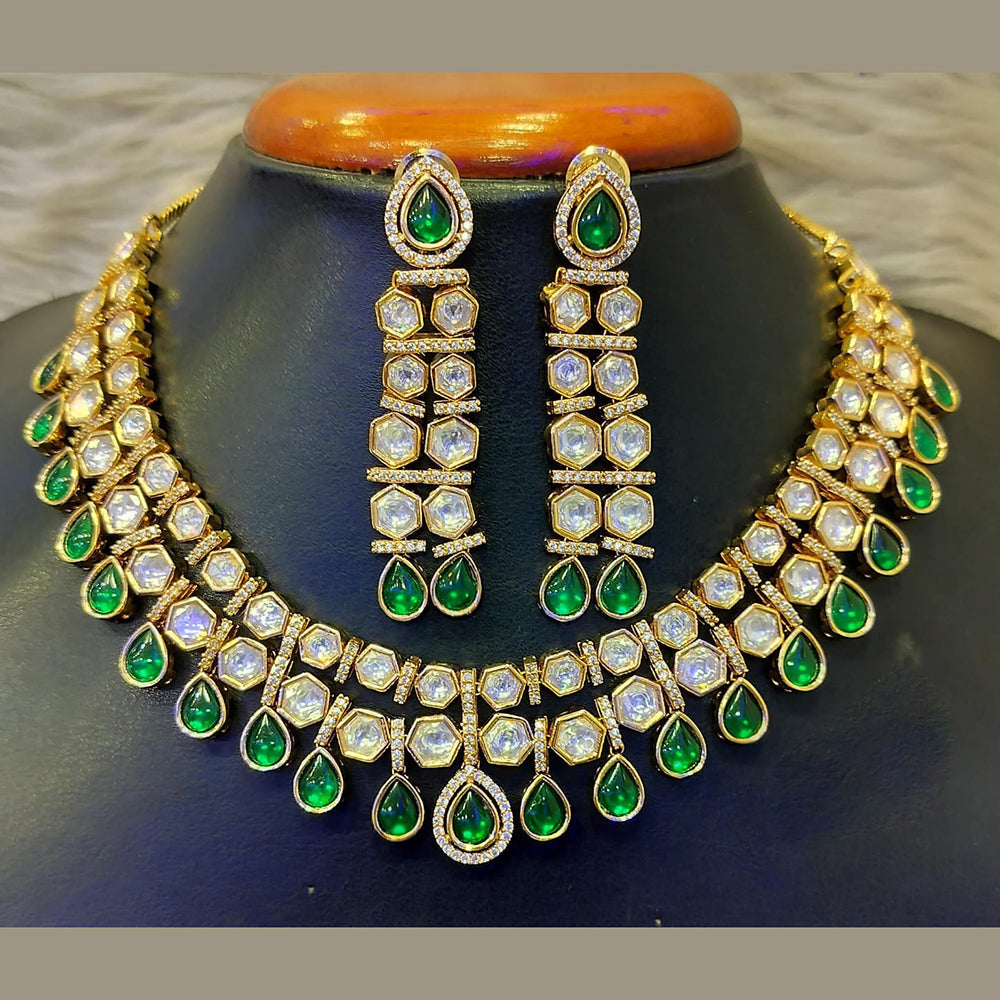 Jain Jewellers Gold Plated Polki Kundan Stone Necklace Set
