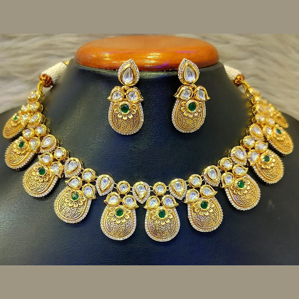 Jain Jewellers Gold Plated Polki Kundan Stone Necklace Set