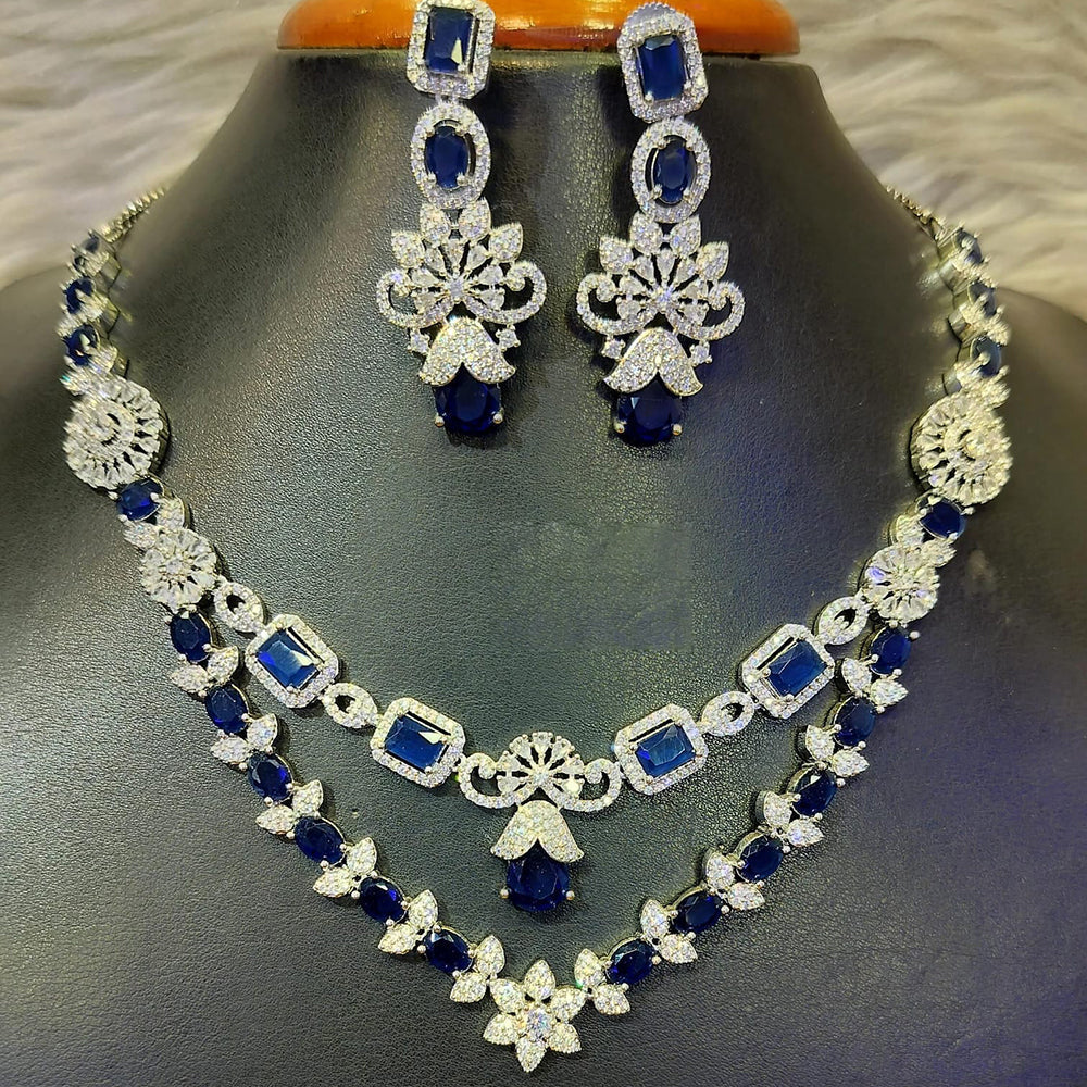Jain Jewellers Silver Plated AD Necklace Set