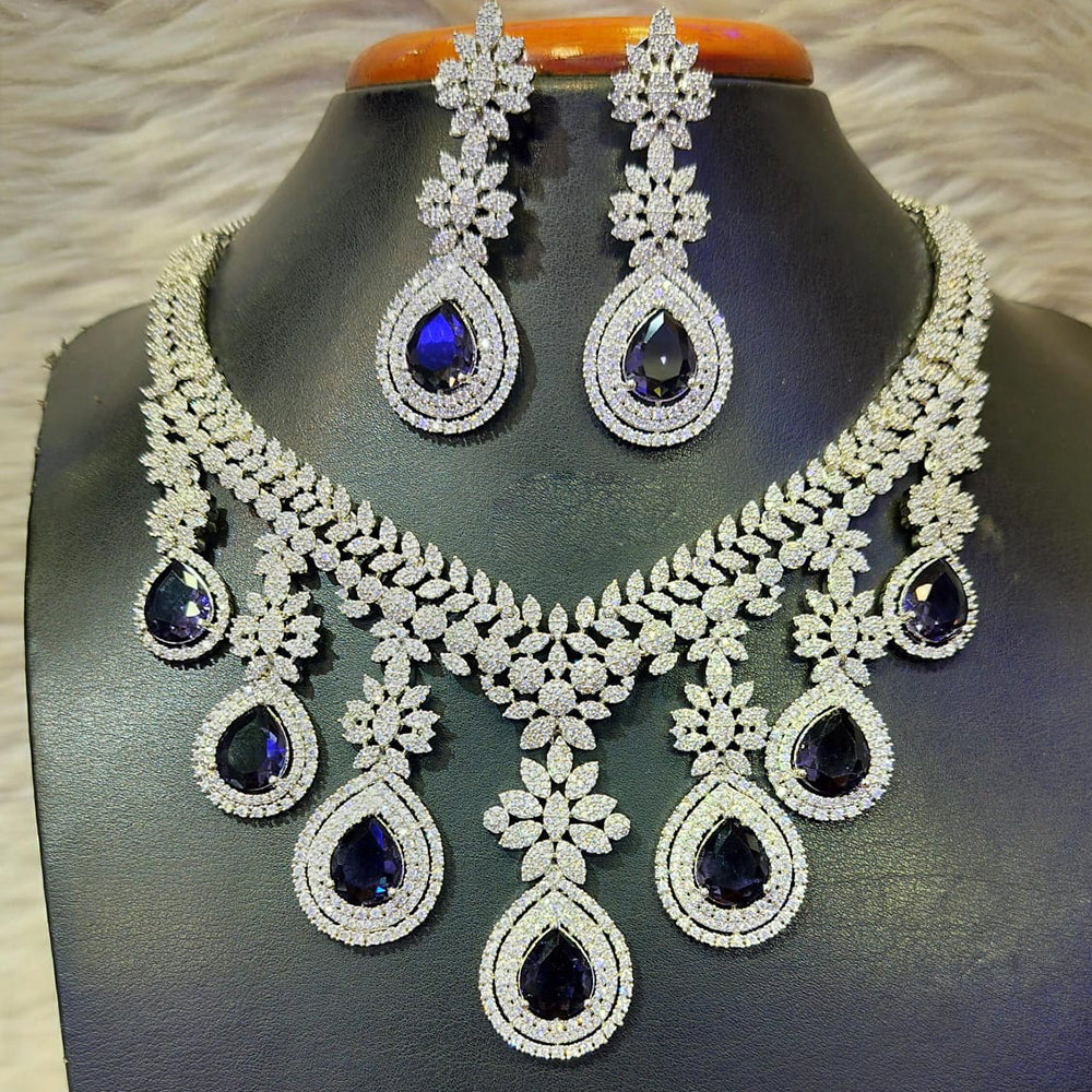Jain Jewellers Silver Plated AD Necklace Set