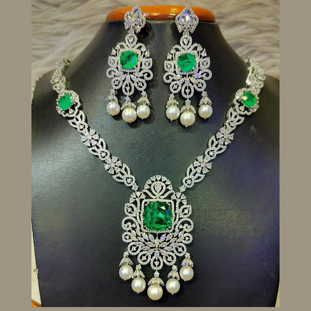 Jain Jewellers Silver Plated AD Necklace Set