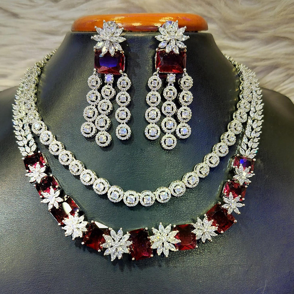 Jain Jewellers Silver Plated AD Necklace Set