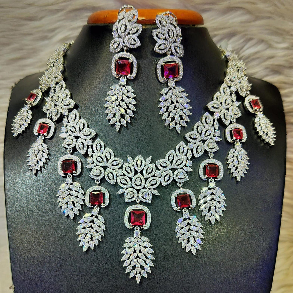 Jain Jewellers Silver Plated AD Necklace Set