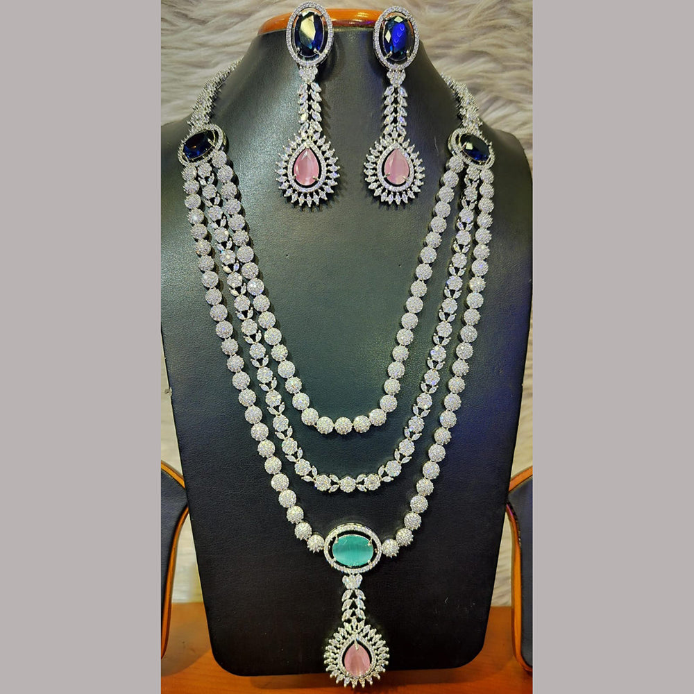 Jain Jewellers Silver Plated AD Long Necklace Set