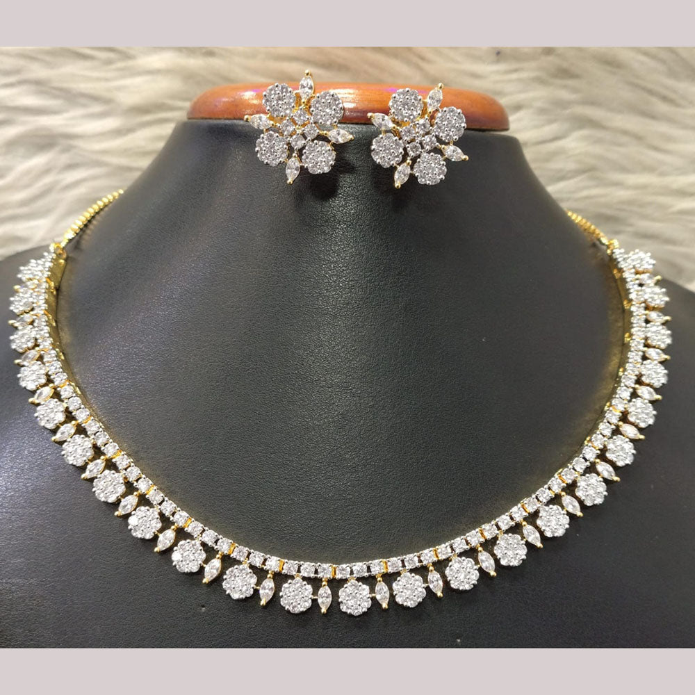 Jain Jewellers Gold Plated American Diamond Necklace Set