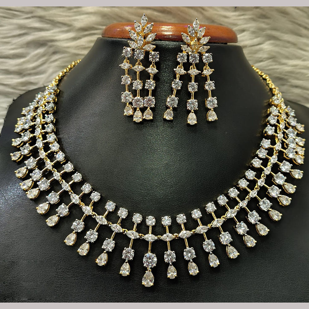 Jain Jewellers Gold Plated American Diamond Necklace Set