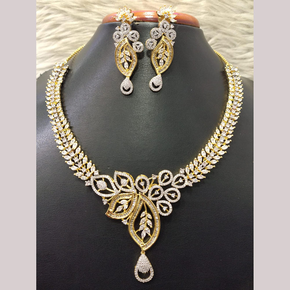 Jain Jewellers Gold Plated American Diamond Necklace Set