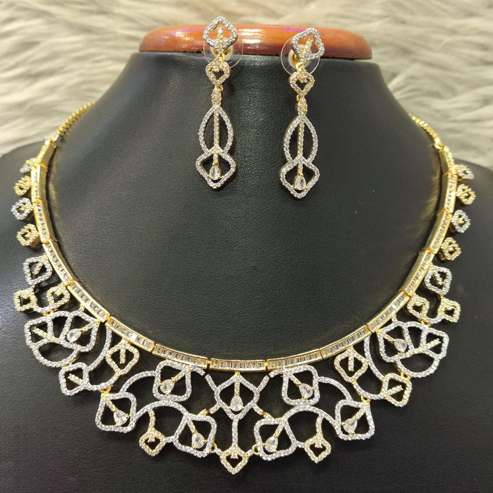 Jain Jewellers Gold Plated American Diamond Necklace Set
