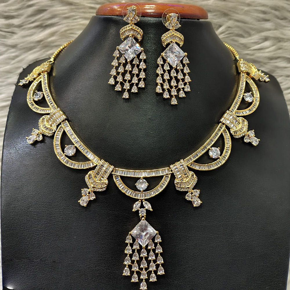 Jain Jewellers Gold Plated American Diamond Necklace Set
