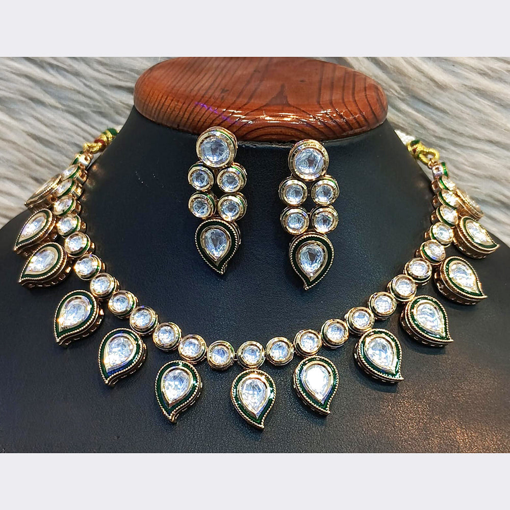 Jain Jewellers Gold Plated Crystal Stone And Meenakari Necklace Set