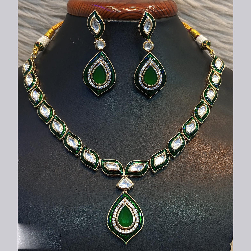 Jain Jewellers Gold Plated Polki Kundan Stone And Meenakari Necklace Set
