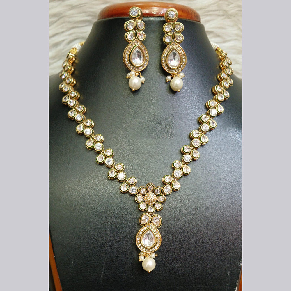 Jain Jewellers Gold Plated Crystal Stone And Beads Long Necklace Set