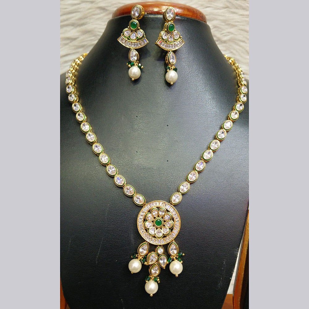 Jain Jewellers Gold Plated Crystal Stone And Beads Long Necklace Set