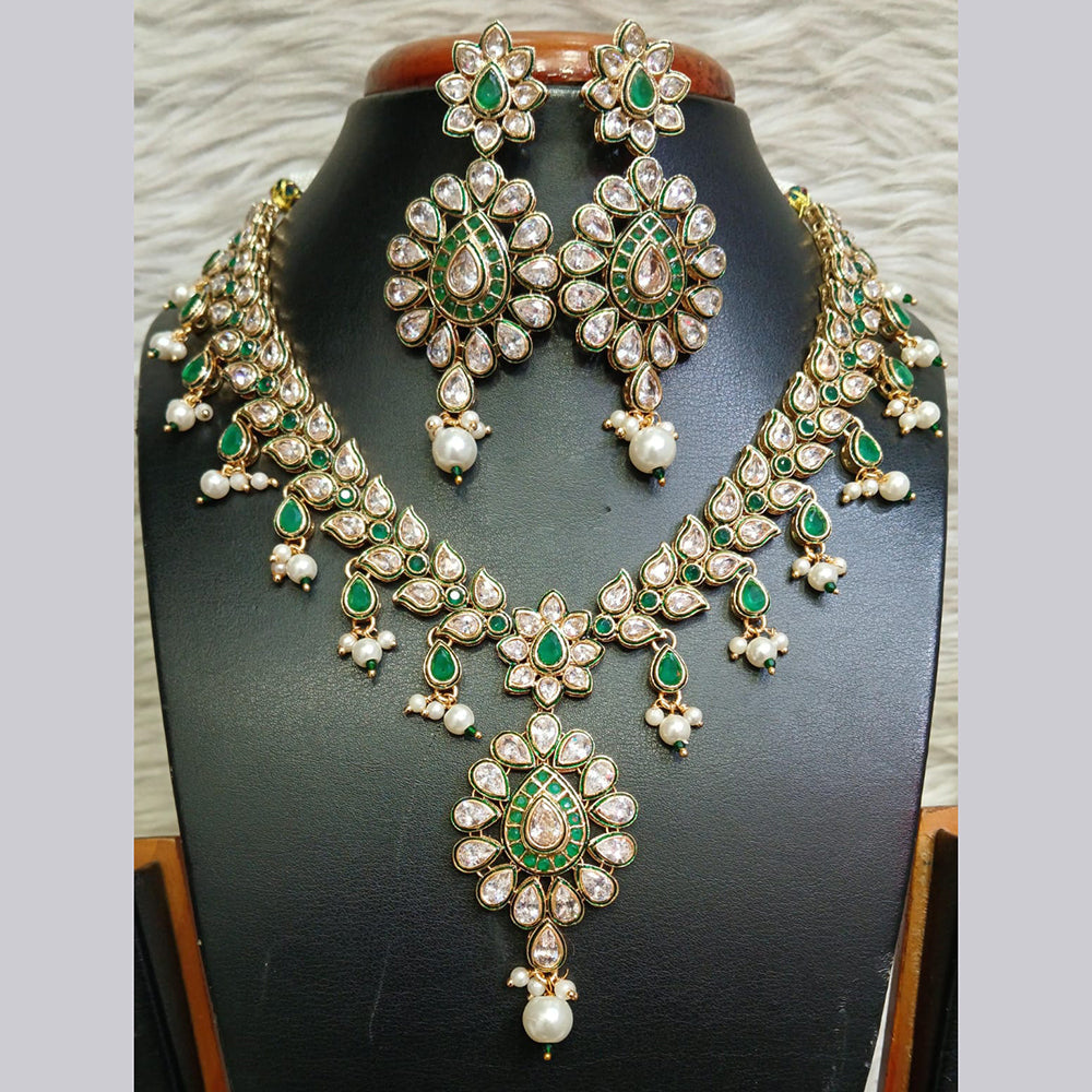 Jain Jewellers Gold Plated Crystal Stone And Beads Necklace Set