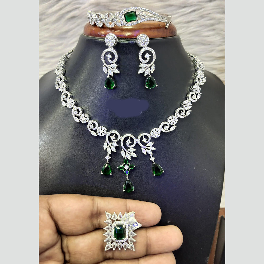 Jain Jewellers Silver Plated American Diamond Necklace Set