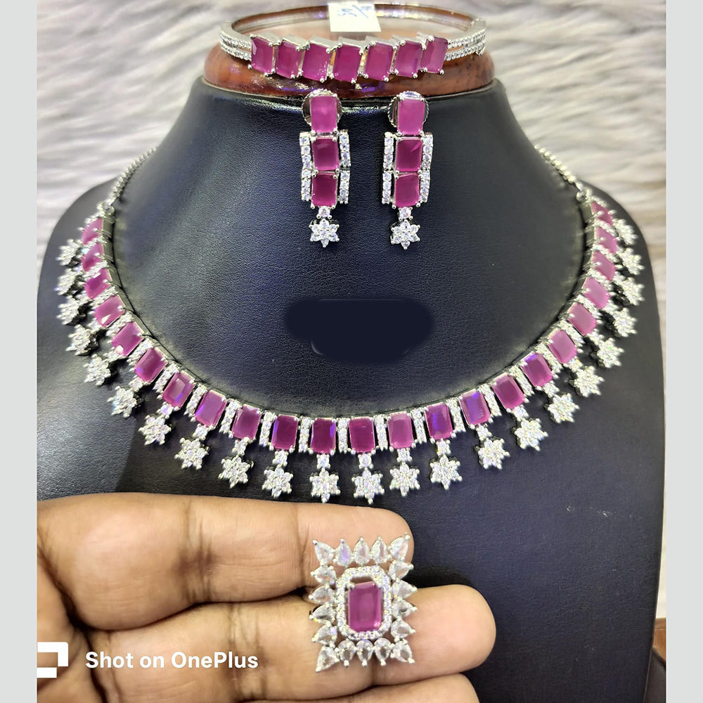 Jain Jewellers Silver Plated American Diamond Necklace Set