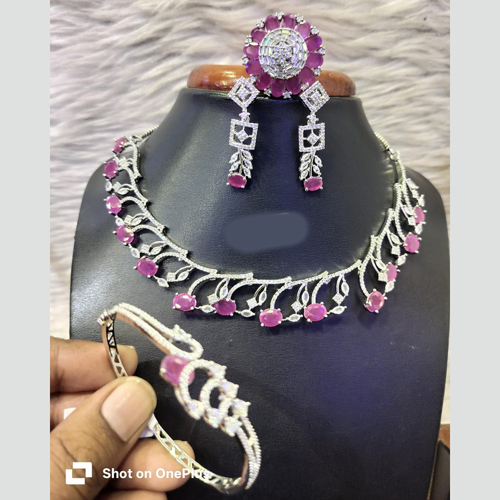 Jain Jewellers Silver Plated American Diamond Necklace Set