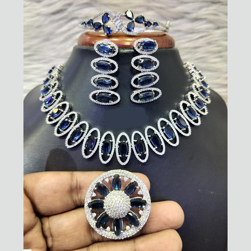 Jain Jewellers Silver Plated American Diamond Necklace Set