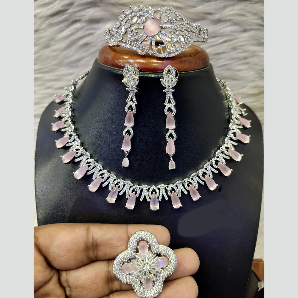 Jain Jewellers Silver Plated American Diamond Necklace Set