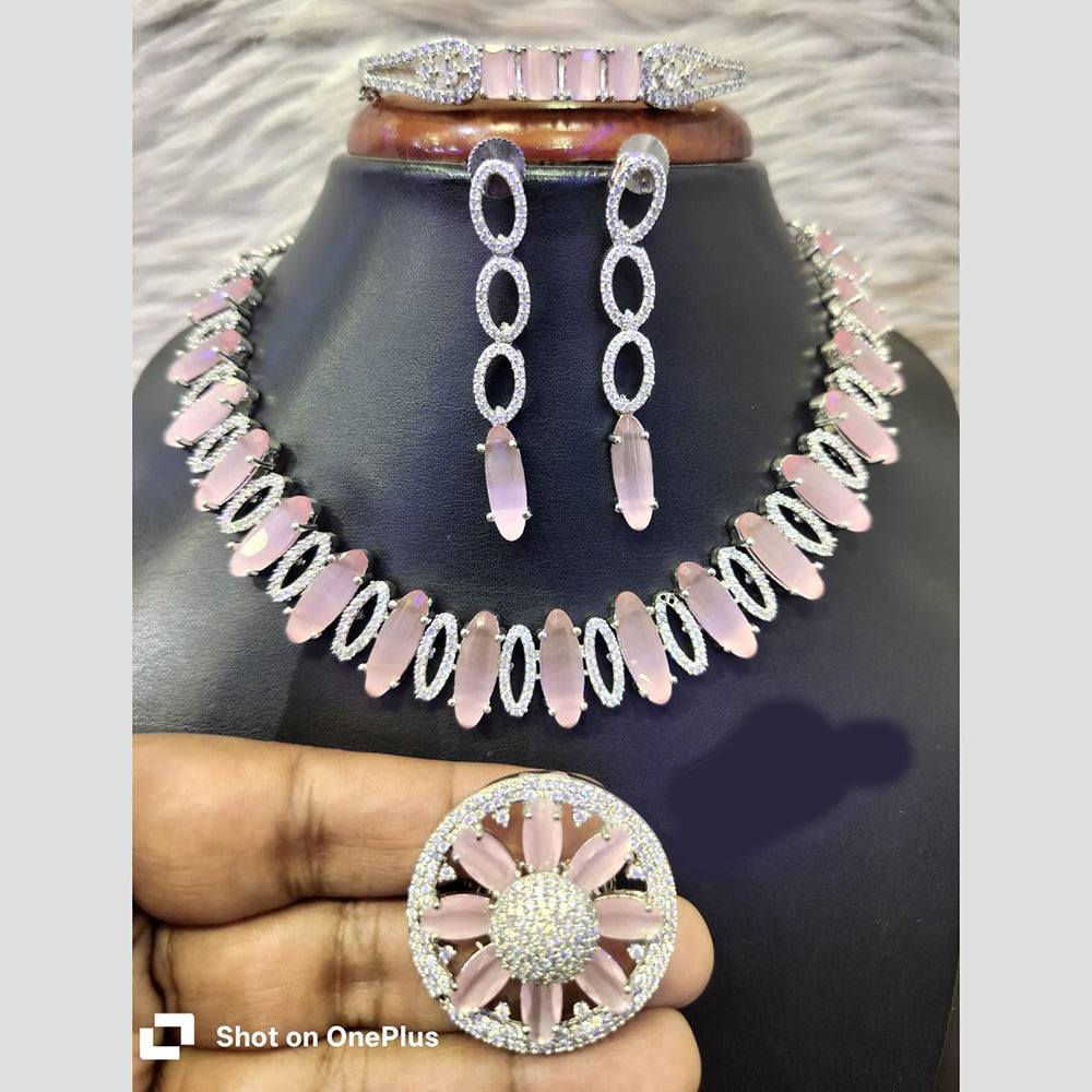 Jain Jewellers Silver Plated American Diamond Necklace Set