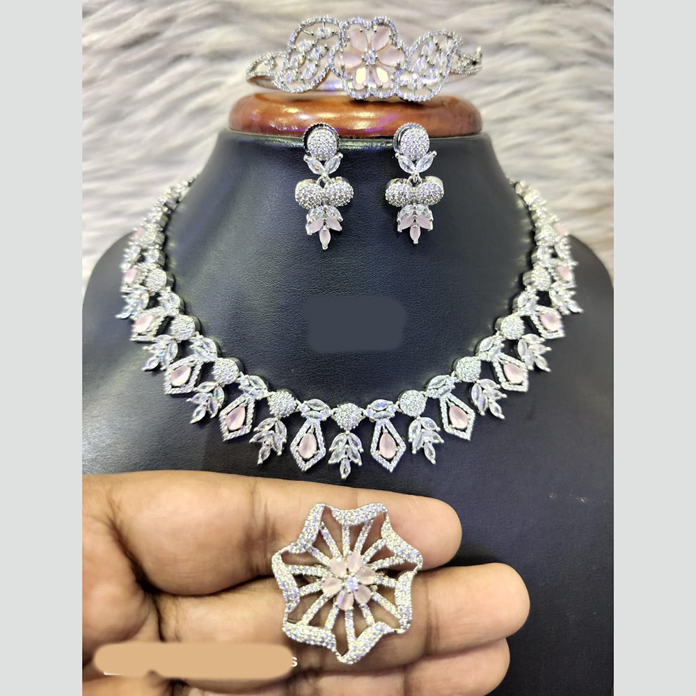Jain Jewellers Silver Plated American Diamond Necklace Set