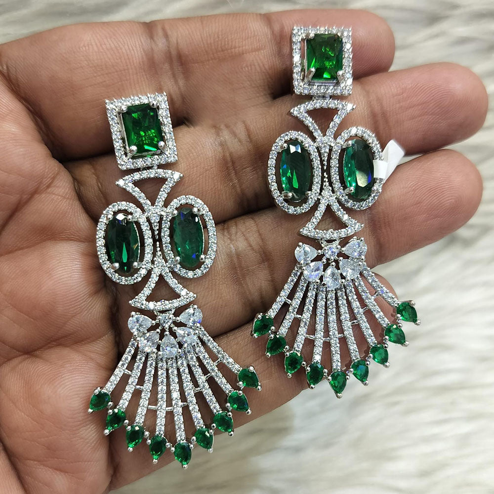 Jain Jewellers Silver Plated American Diamond Dangler Earrings