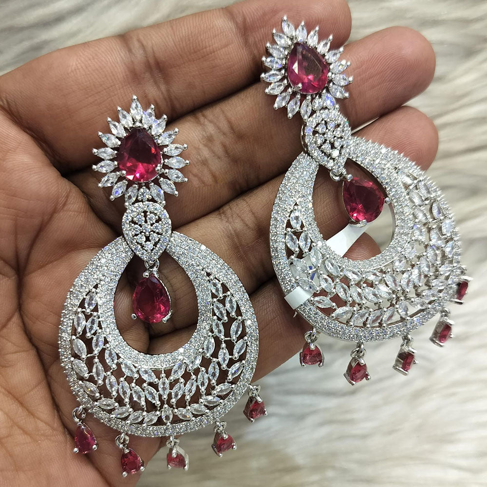 Jain Jewellers Silver Plated American Diamond Dangler Earrings