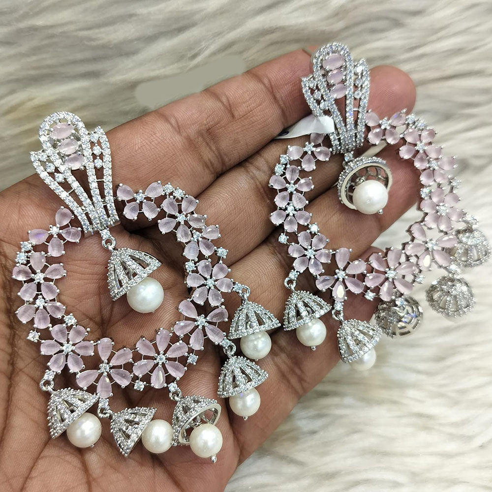 Jain Jewellers Silver Plated American Diamond Dangler Earrings