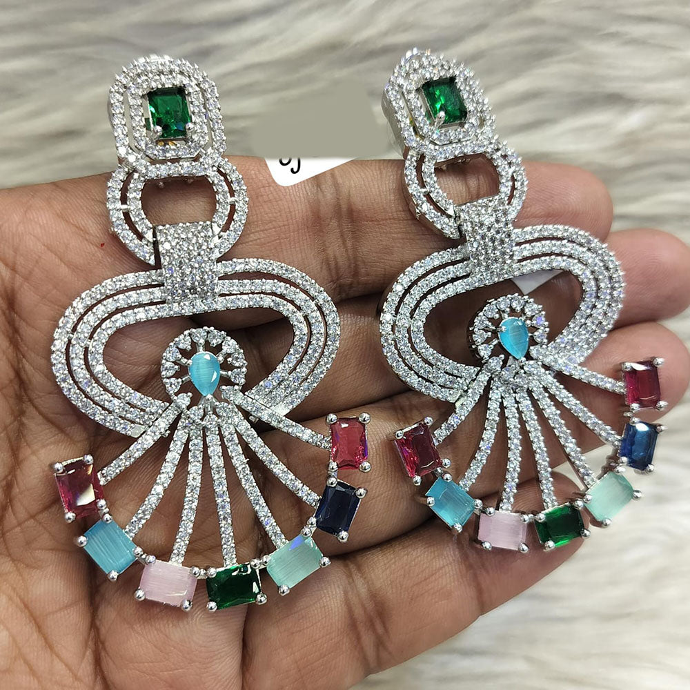 Jain Jewellers Silver Plated American Diamond Dangler Earrings