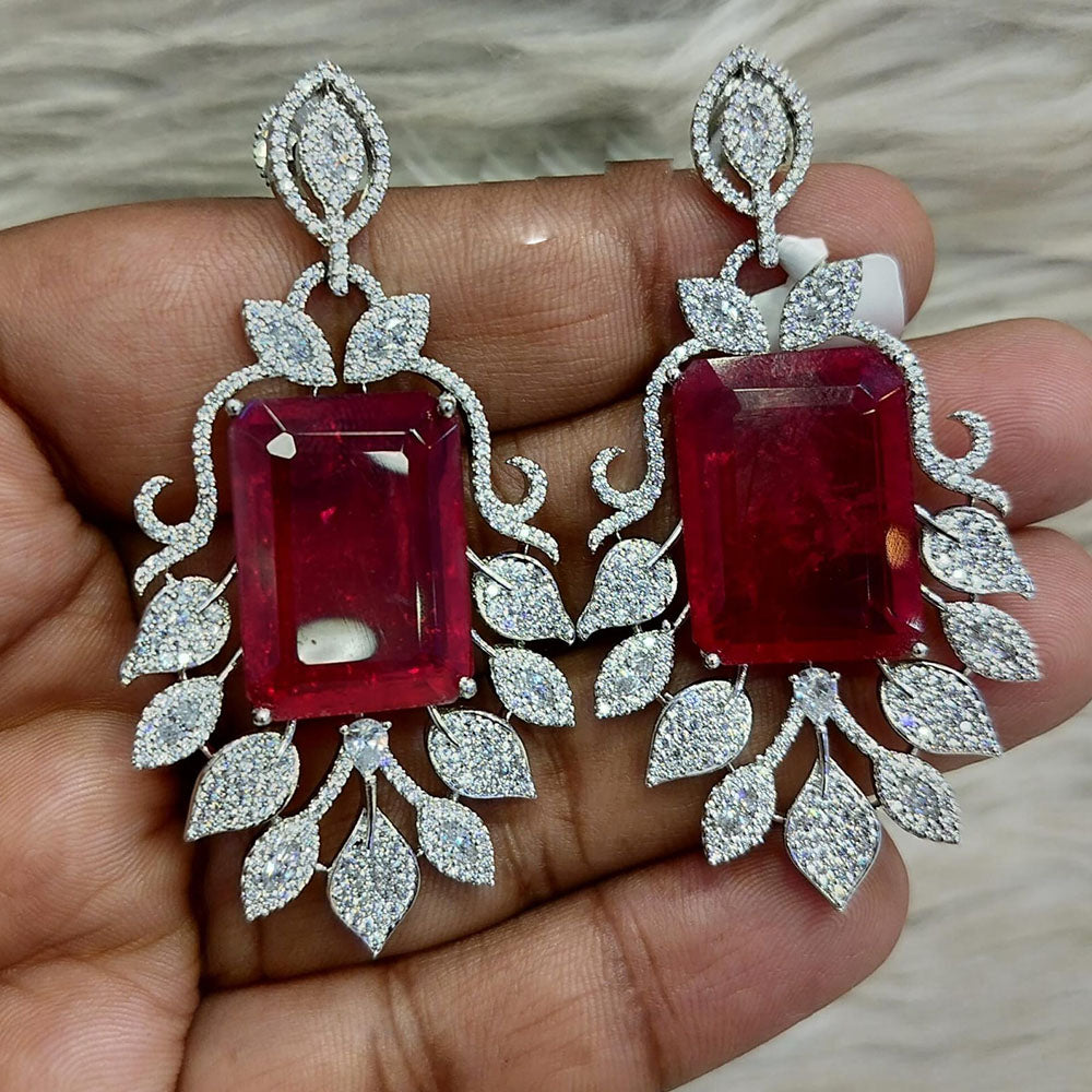Jain Jewellers Silver Plated American Diamond Dangler Earrings