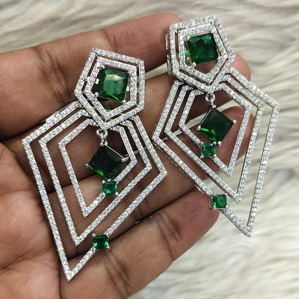 Jain Jewellers Silver Plated American Diamond Dangler Earrings